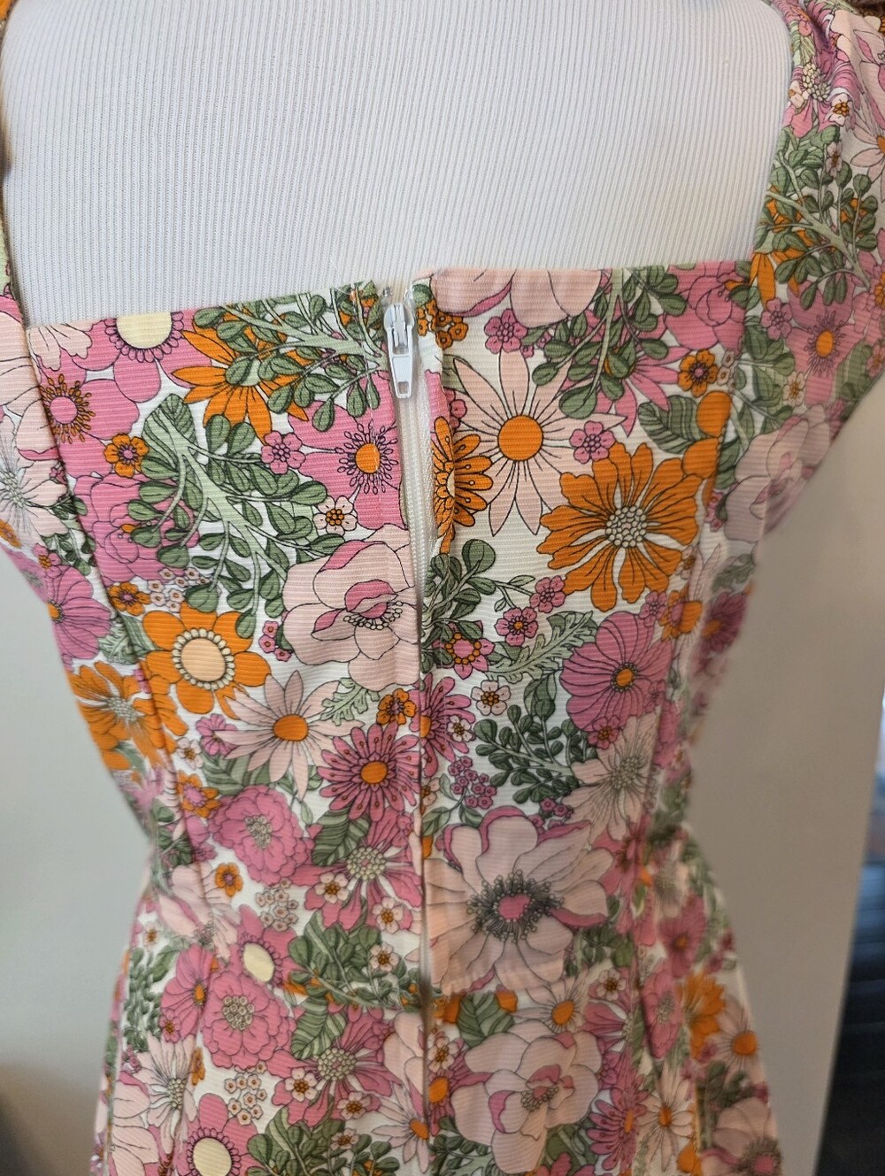 Trixxi Size Medium Retro Floral Square Neck Mini Dress w/ Shoulder Tie Straps - Picture 6 of 11